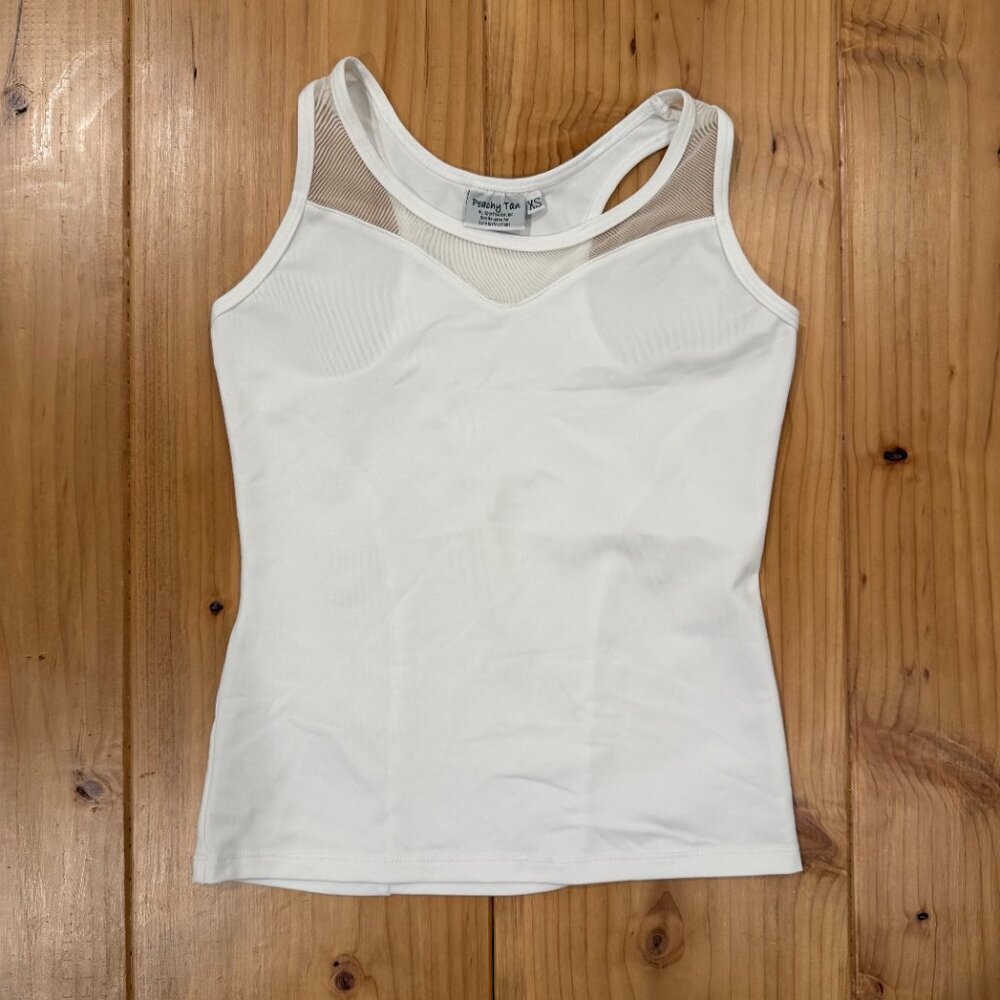 Peachy Tan White Mesh-Panel Tank Top – Size XS